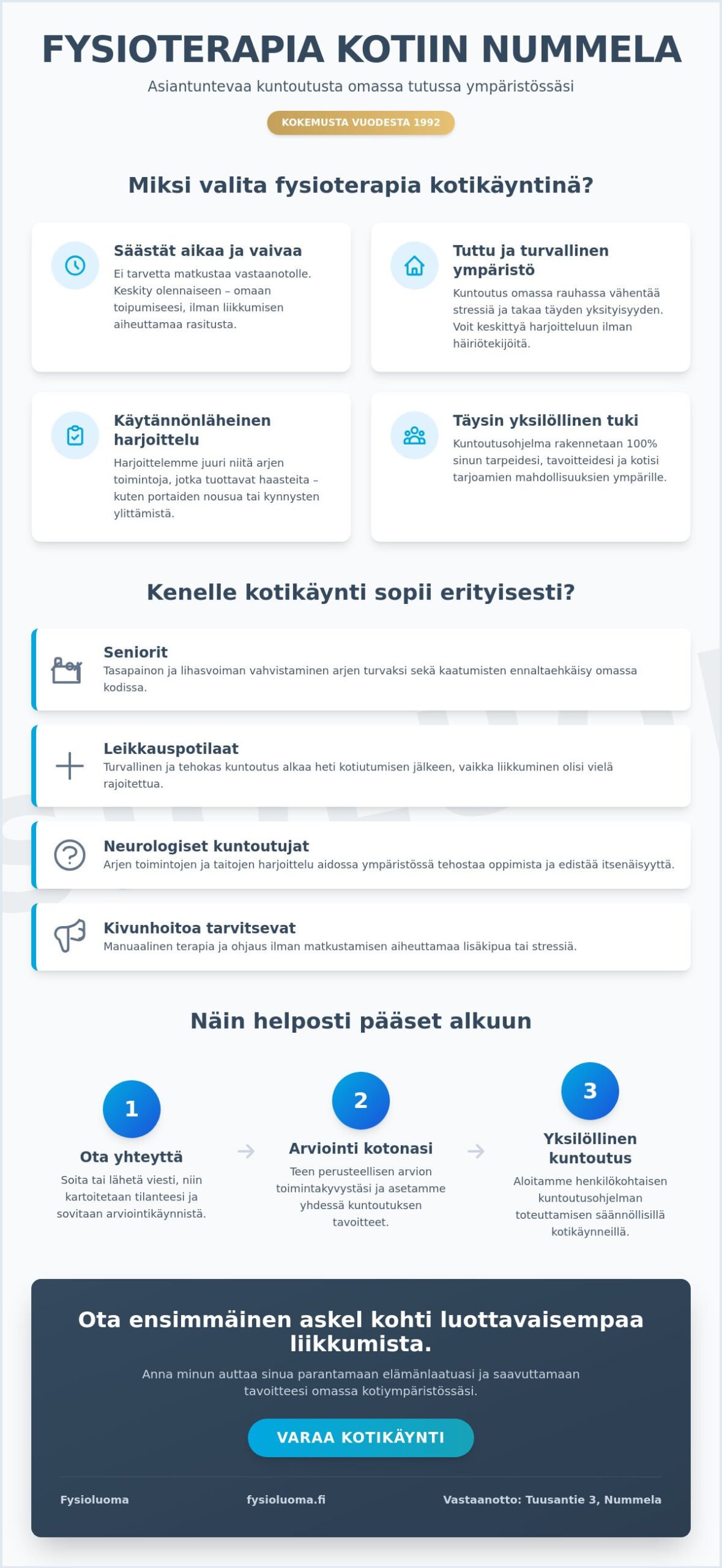 Fysioterapeutti kotiin Nummela: Ammattitaitoista kuntoutusta omassa arjessasi 2 Fysioterapeutti kotiin Nummela: Ammattitaitoista kuntoutusta omassa arjessasi